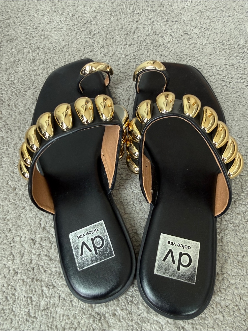 Dolce Vita Black Sandals with Gold Teardrop Accents - Picture 3 of 5